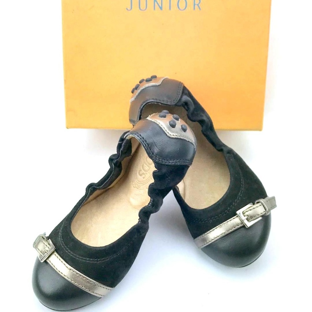 TOD'S Girls Italian Suede Ballet Flat in Black